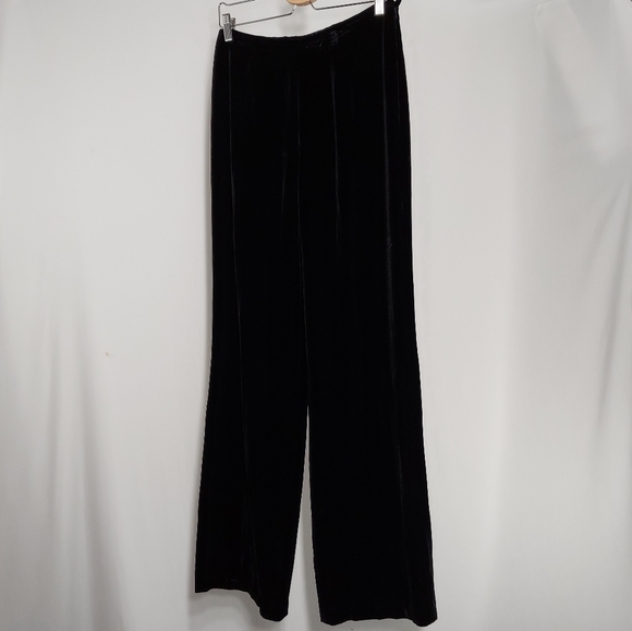 Vintage Liz Claiborne High Rise Pants Velvet Silk Straight Trouser Black 10 Tall